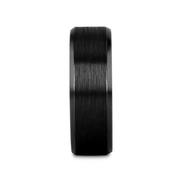 CASTOR Beveled Edges Black Titanium Ring with Brushed Center and Vibrant Blue Inside - 8mm - Larson Jewelers