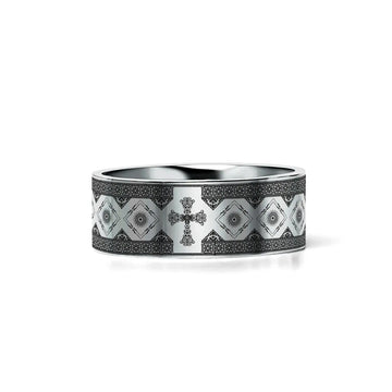 CATHOLY Classic Flat Tungsten Carbide Ring with Engraved Cross Pattern - Larson Jewelers