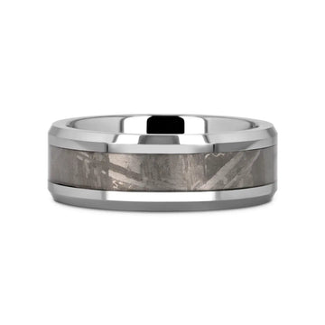 CELESTIAL Flat Tungsten Carbide Ring with Beveled Edges and Meteorite Inlay Thorsten - 8mm - Larson Jewelers