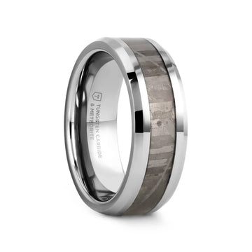 CELESTIAL Flat Tungsten Carbide Ring with Beveled Edges and Meteorite Inlay Thorsten - 8mm - Larson Jewelers
