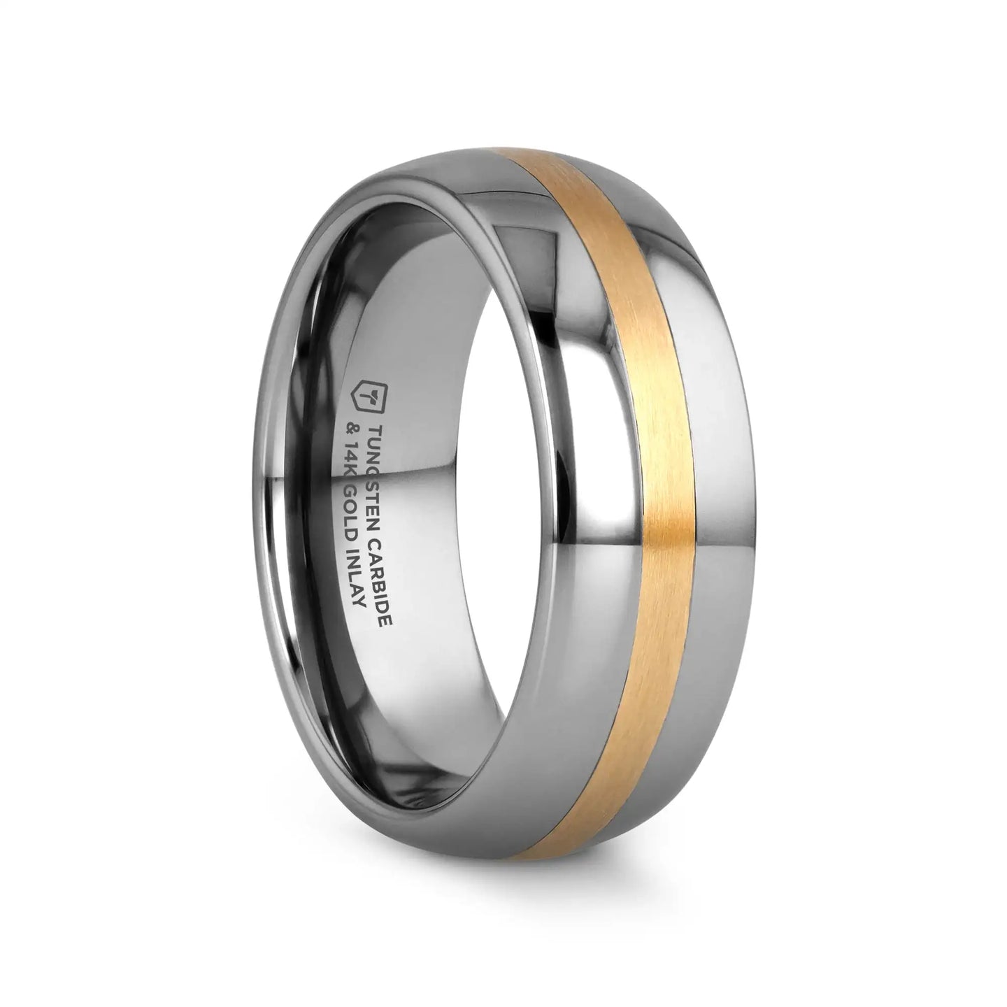 CENTURION 14K Gold Inlaid Domed Tungsten Ring 6mm or 8mm - Larson Jewelers
