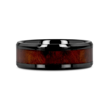 CERISE Redwood Inlaid Black Ceramic Ring with Beveled Edges - 8mm - Larson Jewelers