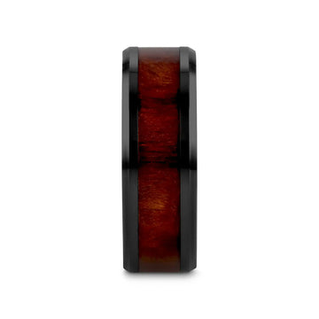 CERISE Redwood Inlaid Black Ceramic Ring with Beveled Edges - 8mm - Larson Jewelers