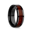 CERISE Redwood Inlaid Black Ceramic Ring with Beveled Edges - 8mm