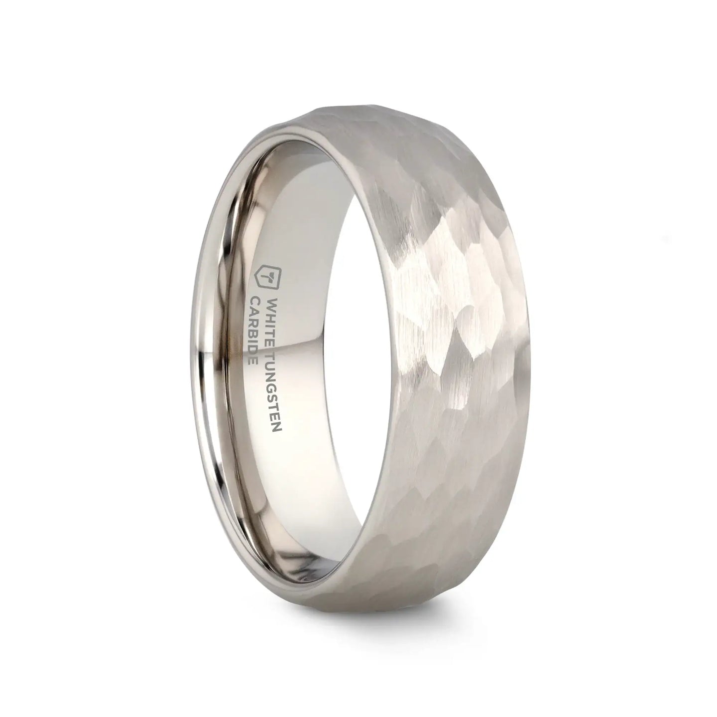 CHANDLER Domed Hammered Finish White Tungsten Ring - 6mm or 8mm - Larson Jewelers