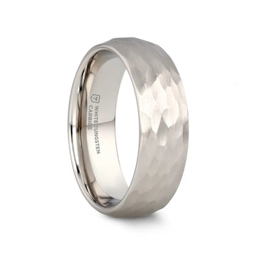CHANDLER Domed Hammered Finish White Tungsten Ring - 6mm or 8mm - Larson Jewelers