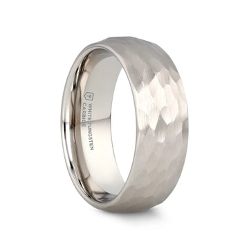 CHANDLER Domed Hammered Finish White Tungsten Ring - 6mm or 8mm - Larson Jewelers