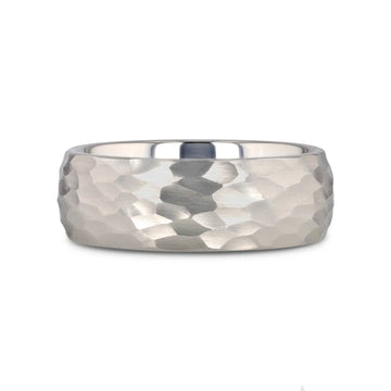 CHANDLER Domed Hammered Finish White Tungsten Ring - 6mm or 8mm - Larson Jewelers