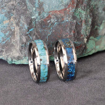 CALYPSO Tungsten Beveled Wedding Band with Chrysocolla Inlay - 8mm - Larson Jewelers