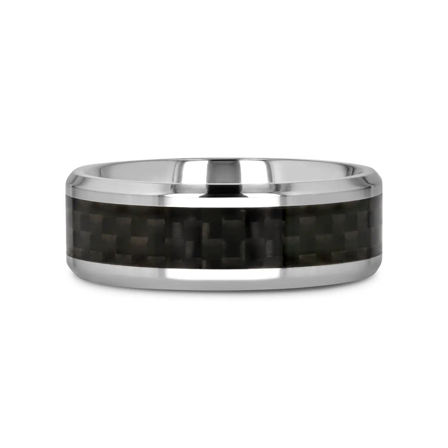 COLOSSEUM Black Carbon Fiber Inlay Titanium Wedding Band - 8mm - Larson Jewelers