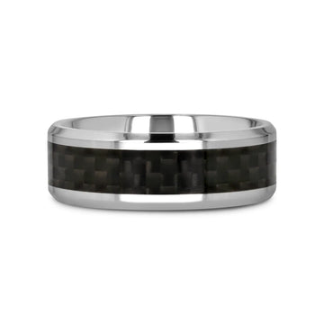 COLOSSEUM Black Carbon Fiber Inlay Titanium Wedding Band - 8mm - Larson Jewelers