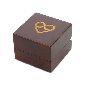 Combined Heart and Infinity Symbol Engraved Chocolate Dark Wood Personalized Wooden Wedding Ring Box - Larson Jewelers