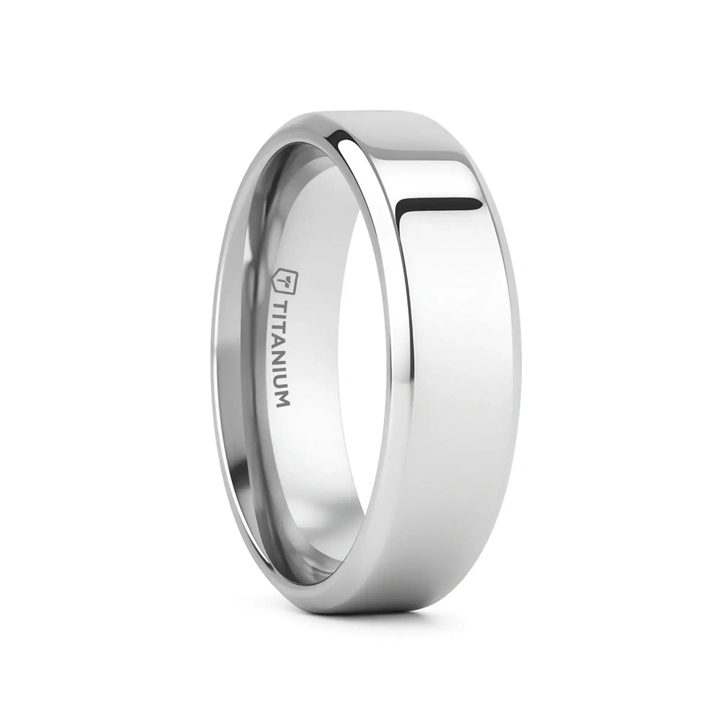 CORONAL Men’s Polished Finish Beveled Edges Titanium Wedding Ring with Raised Center - 6mm & 8mm - Larson Jewelers