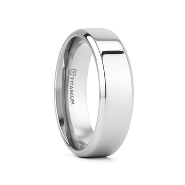 CORONAL Men’s Polished Finish Beveled Edges Titanium Wedding Ring with Raised Center - 6mm & 8mm - Larson Jewelers