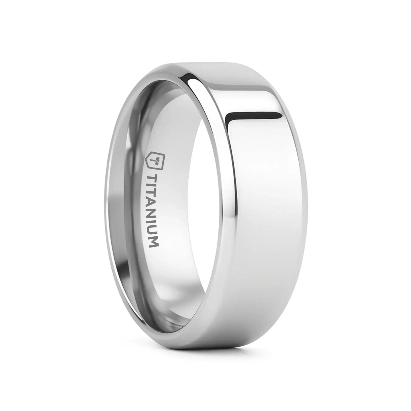 CORONAL Men’s Polished Finish Beveled Edges Titanium Wedding Ring with Raised Center - 6mm & 8mm - Larson Jewelers
