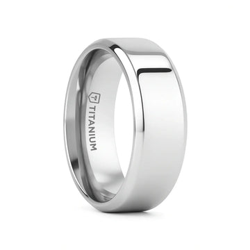 CORONAL Men’s Polished Finish Beveled Edges Titanium Wedding Ring with Raised Center - 6mm & 8mm - Larson Jewelers