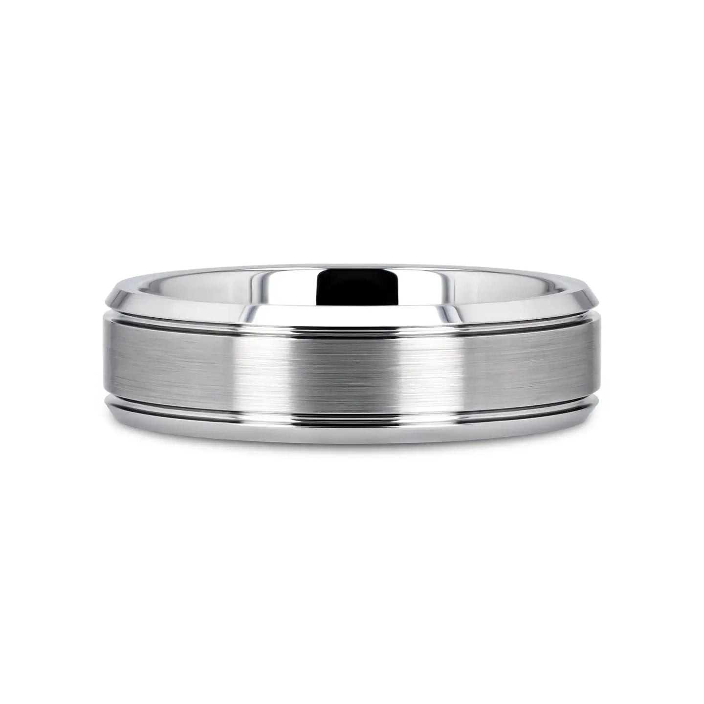 CRONUS Brushed Center with Polished Bevels Tungsten Wedding Band - 6mm & 8mm - Larson Jewelers