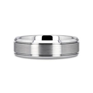 CRONUS Brushed Center with Polished Bevels Tungsten Wedding Band - 6mm & 8mm - Larson Jewelers