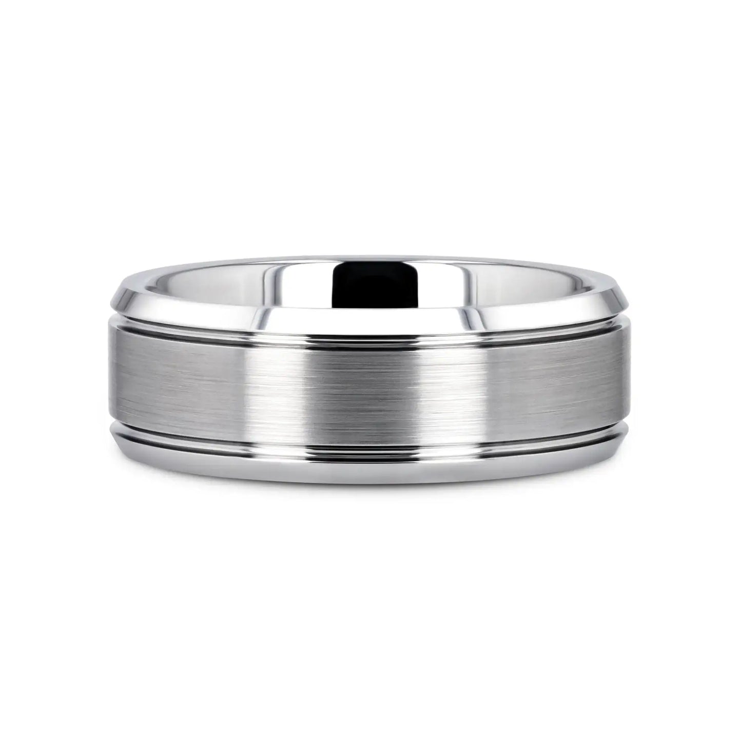 CRONUS Brushed Center with Polished Bevels Tungsten Wedding Band - 6mm & 8mm - Larson Jewelers