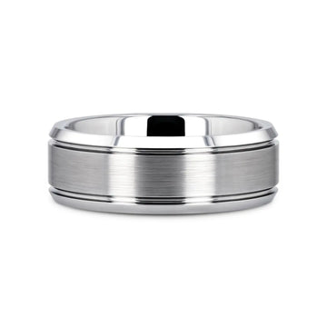 CRONUS Brushed Center with Polished Bevels Tungsten Wedding Band - 6mm & 8mm - Larson Jewelers