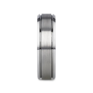 CRONUS Brushed Center with Polished Bevels Tungsten Wedding Band - 6mm & 8mm - Larson Jewelers