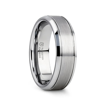 CRONUS Brushed Center with Polished Bevels Tungsten Wedding Band - 6mm & 8mm - Larson Jewelers