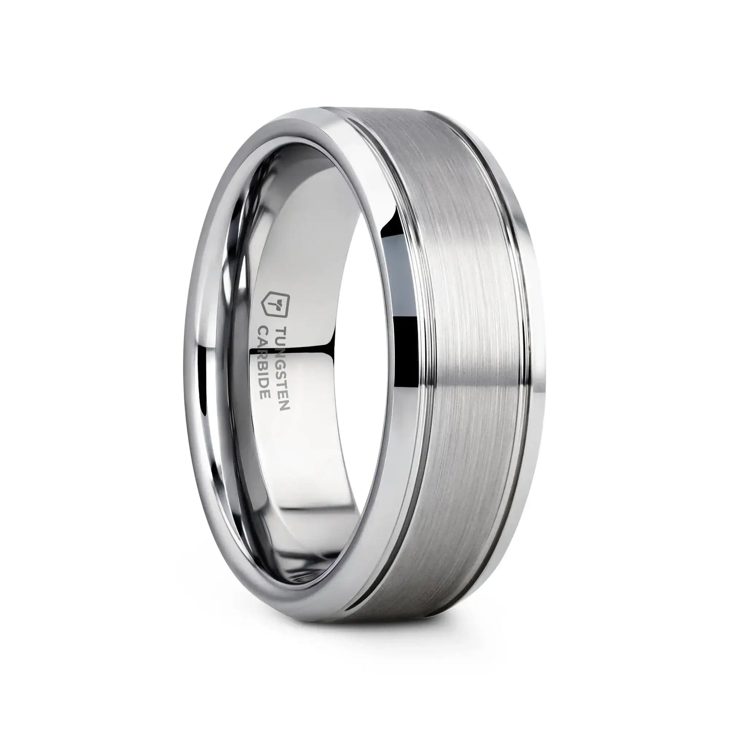 CRONUS Brushed Center with Polished Bevels Tungsten Wedding Band - 6mm & 8mm - Larson Jewelers