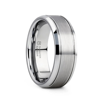 CRONUS Brushed Center with Polished Bevels Tungsten Wedding Band - 6mm & 8mm - Larson Jewelers