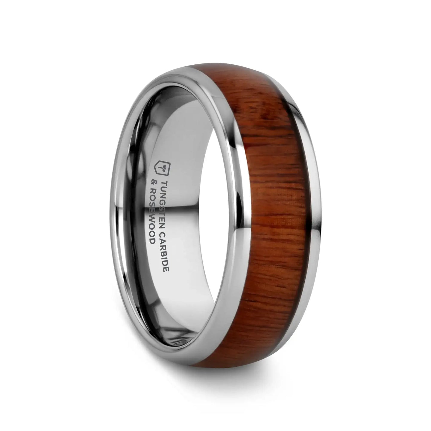 DALBERG Tungsten Carbide Rosewood Inlay Polished Finish Men’s Domed Wedding Ring - 8mm - Larson Jewelers