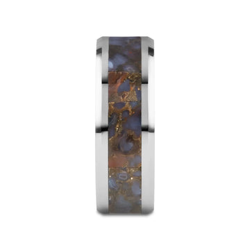 DEVONIAN Blue Dinosaur Bone Inlaid Tungsten Carbide Beveled Edged Ring - 4mm or 8mm - Larson Jewelers