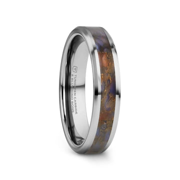 DEVONIAN Blue Dinosaur Bone Inlaid Tungsten Carbide Beveled Edged Ring - 4mm or 8mm - Larson Jewelers