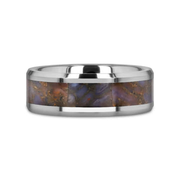 DEVONIAN Blue Dinosaur Bone Inlaid Tungsten Carbide Beveled Edged Ring - 4mm or 8mm - Larson Jewelers