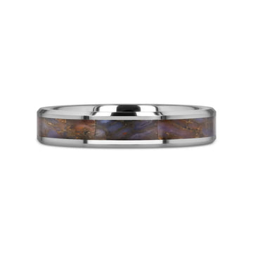 DEVONIAN Blue Dinosaur Bone Inlaid Tungsten Carbide Beveled Edged Ring - 4mm or 8mm - Larson Jewelers