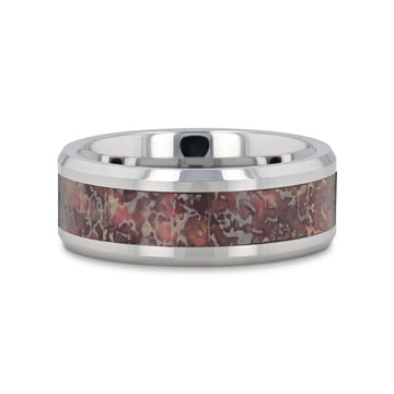 ARCHEAN Pink Dinosaur Bone Inlaid Tungsten Carbide Beveled Edged Ring - 4mm - 8mm - Larson Jewelers