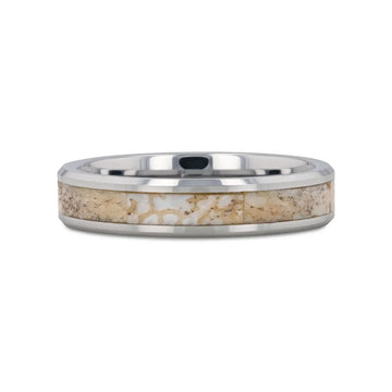 MESOZOIC Men’s Tungsten Flat Beveled Wedding Ring with White Dinosaur Bone Inlay - 4mm - Larson Jewelers