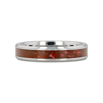 JURASSIC Red Dinosaur Bone Inlaid Tungsten Carbide Beveled Edged Ring - 4mm & 8mm - Larson Jewelers