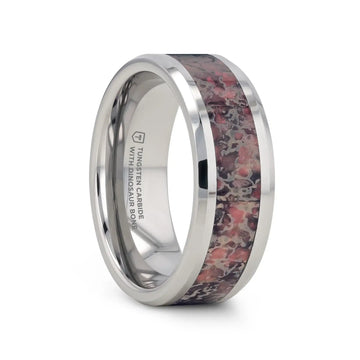 ARCHEAN Pink Dinosaur Bone Inlaid Tungsten Carbide Beveled Edged Ring - 4mm - 8mm - Larson Jewelers