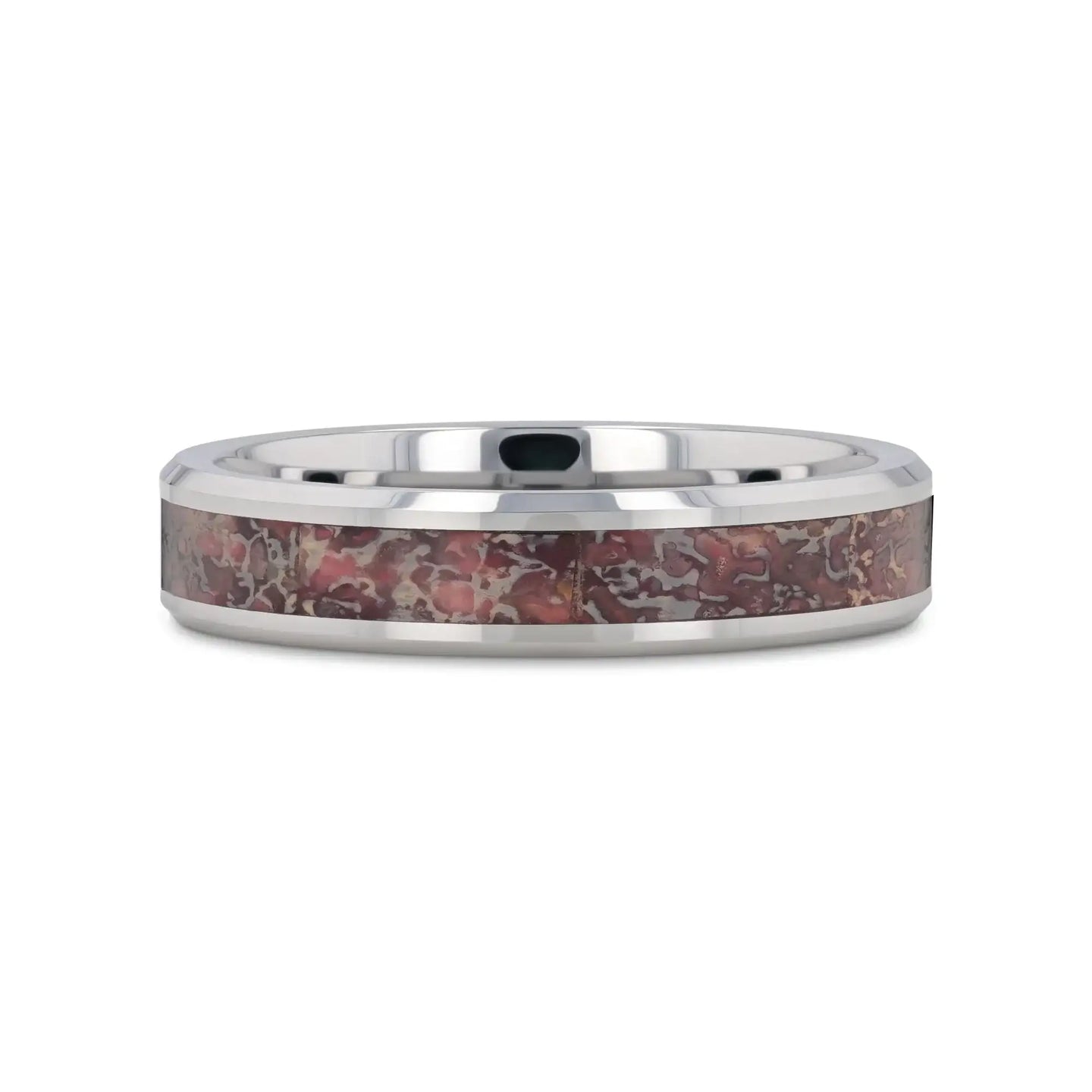 ARCHEAN Pink Dinosaur Bone Inlaid Tungsten Carbide Beveled Edged Ring - 4mm - 8mm - Larson Jewelers