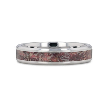ARCHEAN Pink Dinosaur Bone Inlaid Tungsten Carbide Beveled Edged Ring - 4mm - 8mm - Larson Jewelers