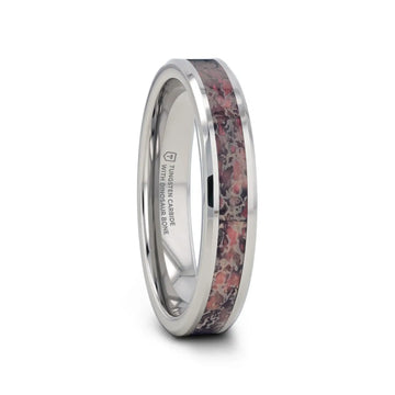 ARCHEAN Pink Dinosaur Bone Inlaid Tungsten Carbide Beveled Edged Ring - 4mm - 8mm - Larson Jewelers
