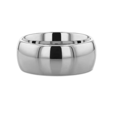 DOMINUS domed tungsten carbide ring, top view showing smooth curved band