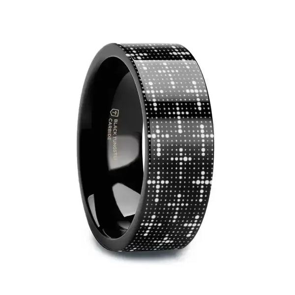 DOTTED CROSSES on Black Flat Tungsten Carbide Ring - Larson Jewelers