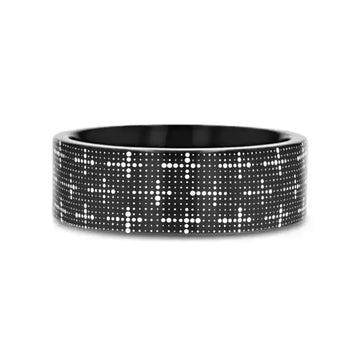DOTTED CROSSES on Black Flat Tungsten Carbide Ring - Larson Jewelers