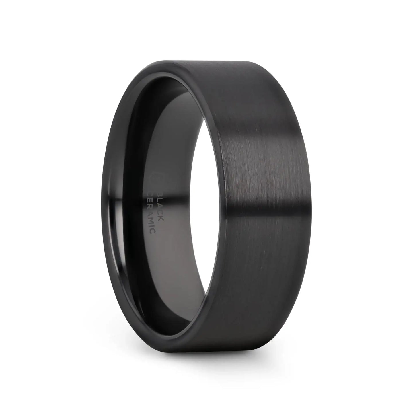 DRAKON Flat Pipe Cut Brush Finished Black Ceramic Wedding Band - 2mm - 12mm - Larson Jewelers