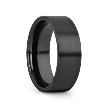 DRAKON Flat Pipe Cut Brush Finished Black Ceramic Wedding Band - 2mm - 12mm - Larson Jewelers
