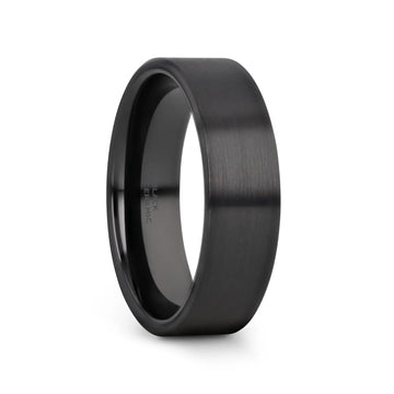 DRAKON Flat Pipe Cut Brush Finished Black Ceramic Wedding Band - 2mm - 12mm - Larson Jewelers