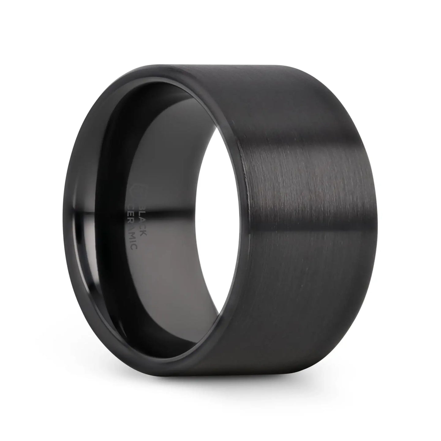 DRAKON Flat Pipe Cut Brush Finished Black Ceramic Wedding Band - 2mm - 12mm - Larson Jewelers