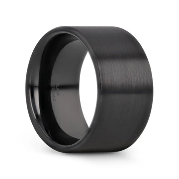 DRAKON Flat Pipe Cut Brush Finished Black Ceramic Wedding Band - 2mm - 12mm - Larson Jewelers