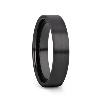 DRAKON Flat Pipe Cut Brush Finished Black Ceramic Wedding Band - 2mm - 12mm - Larson Jewelers
