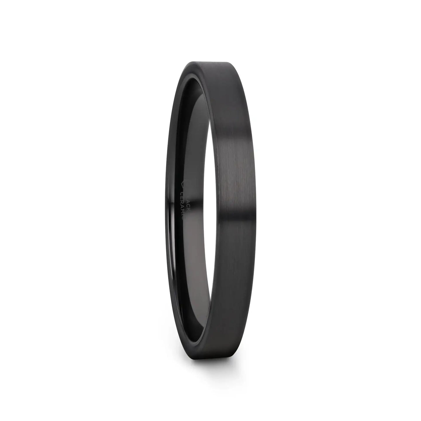 DRAKON Flat Pipe Cut Brush Finished Black Ceramic Wedding Band - 2mm - 12mm - Larson Jewelers